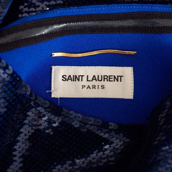 Saint Laurent 2019 RTW One Shoulder Dress size FR 36 Blue Sequin Mini - Picture 3 of 14